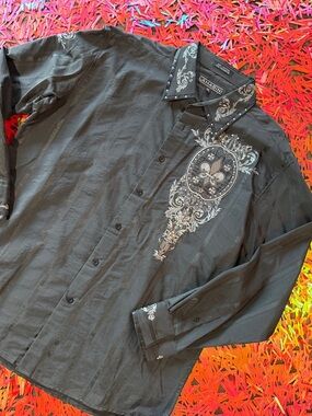 Men's Black Embroidered Dress Shirt